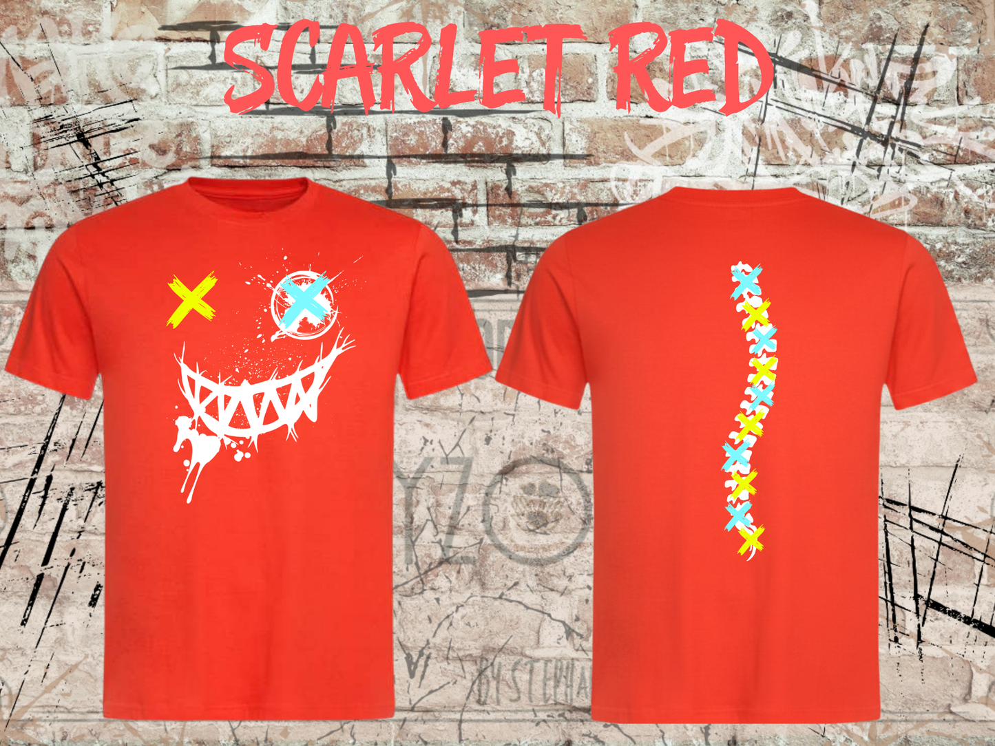 Neon Chaos Smile Unisex T-Shirt – Graffiti Face Streetwear Shirt mit Rückenprint