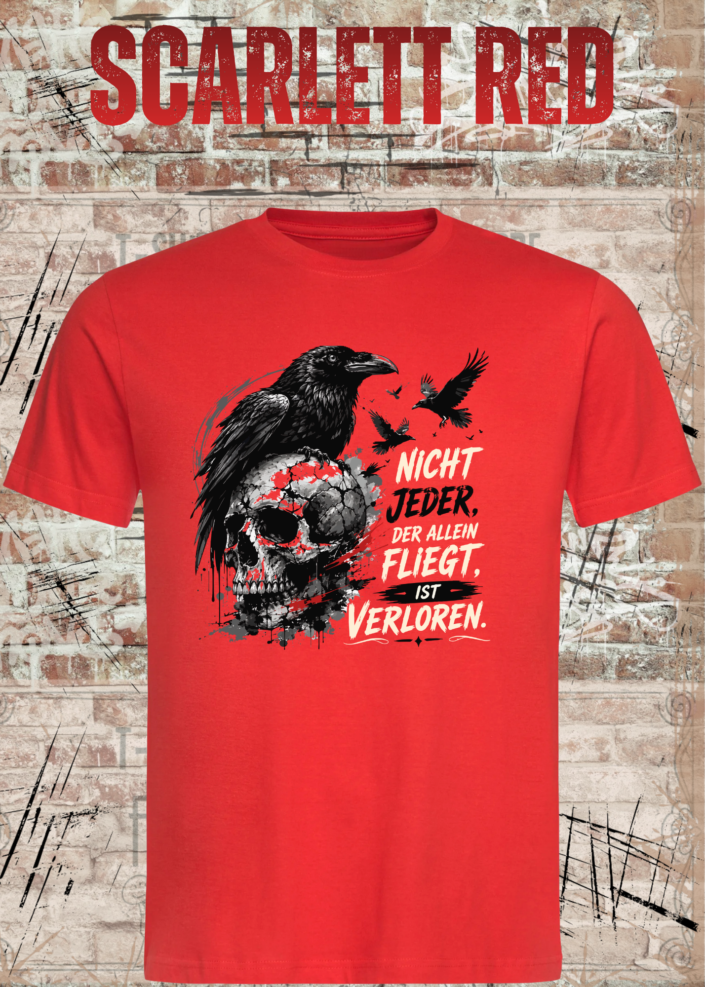Nicht Jeder der Allein Fliegt T-Shirt – Dunkles Raben Shirt mit Totenkopf Motiv
