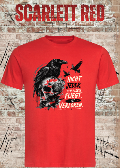 Nicht Jeder der Allein Fliegt T-Shirt – Dunkles Raben Shirt mit Totenkopf Motiv