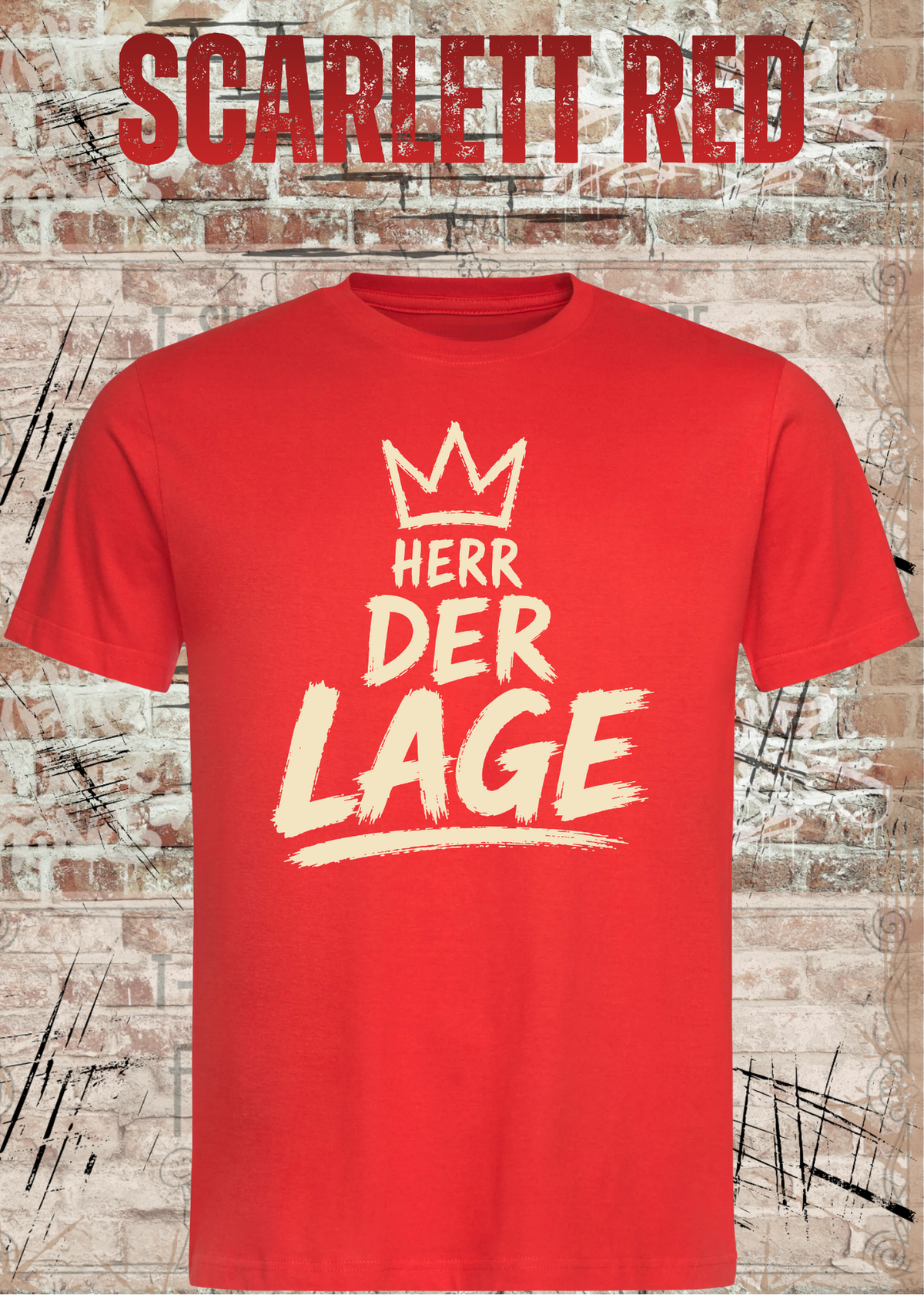 Herren-T-Shirt „Herr der Lage“ in Scarlet Red.