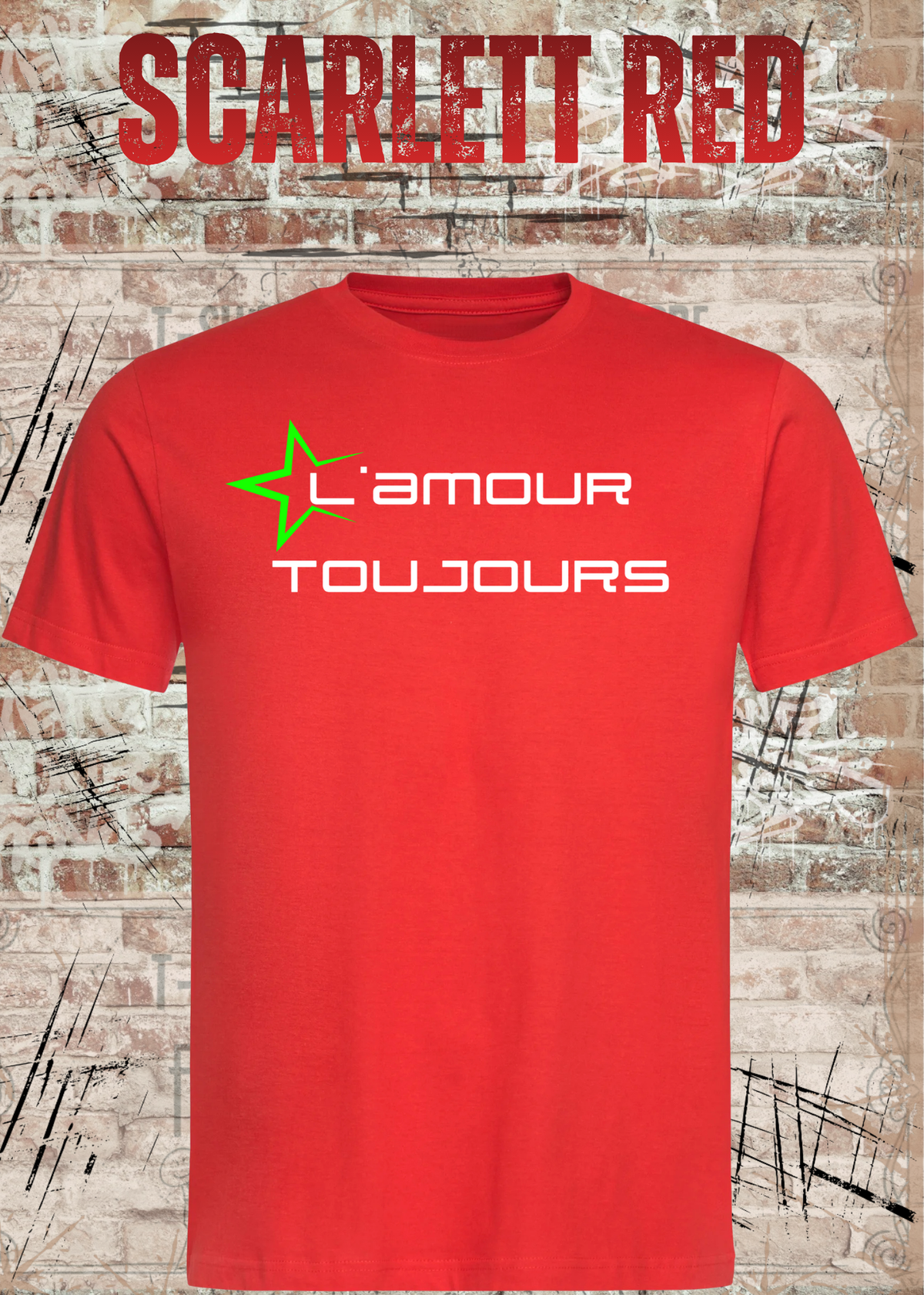 L'amour Toujours T-Shirt – Techno, Rave & Festival Shirt in Scarlet Red.