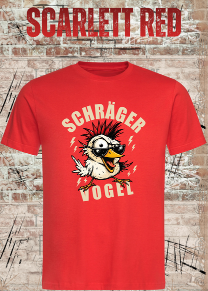 Unisex-T-Shirt „Schräger Vogel“ in Scarlet Red.