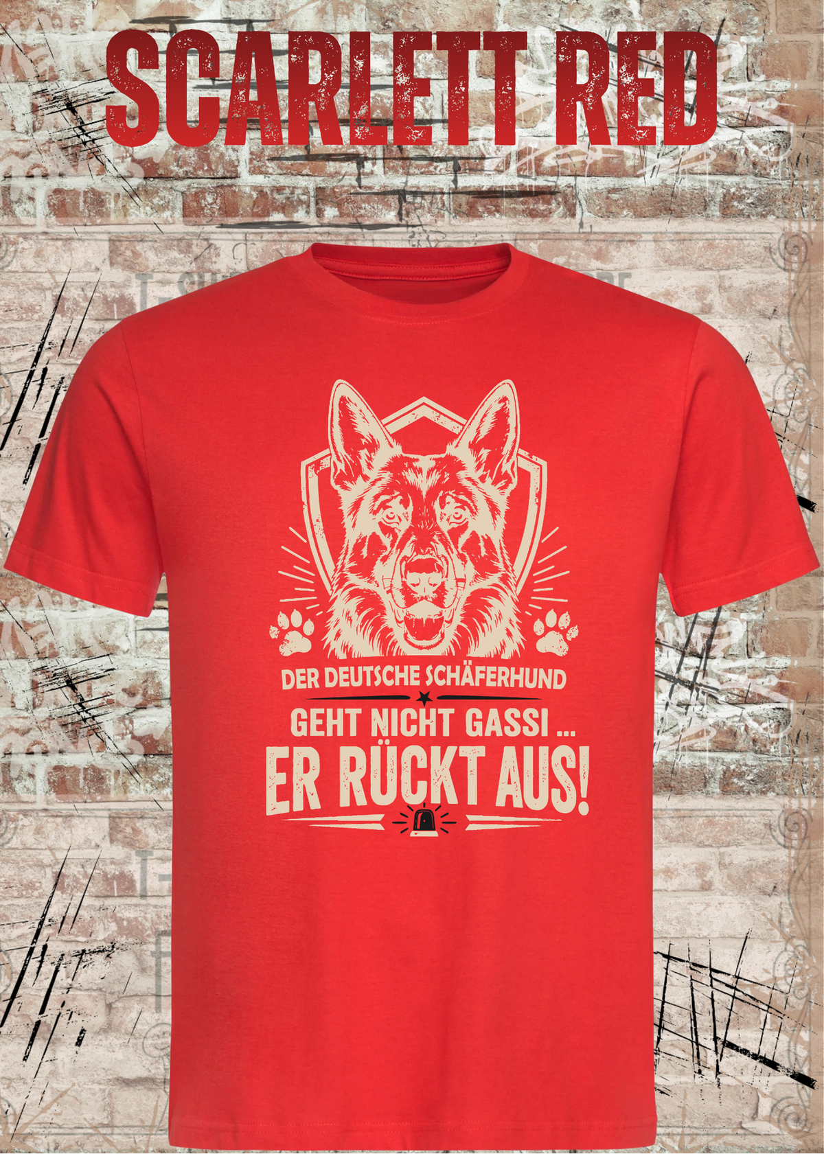 Schäferhund T-Shirt „Er rückt aus“ – Hundeshirt