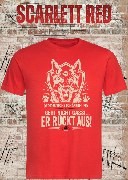 Schäferhund T-Shirt „Er rückt aus“ – Hundeshirt