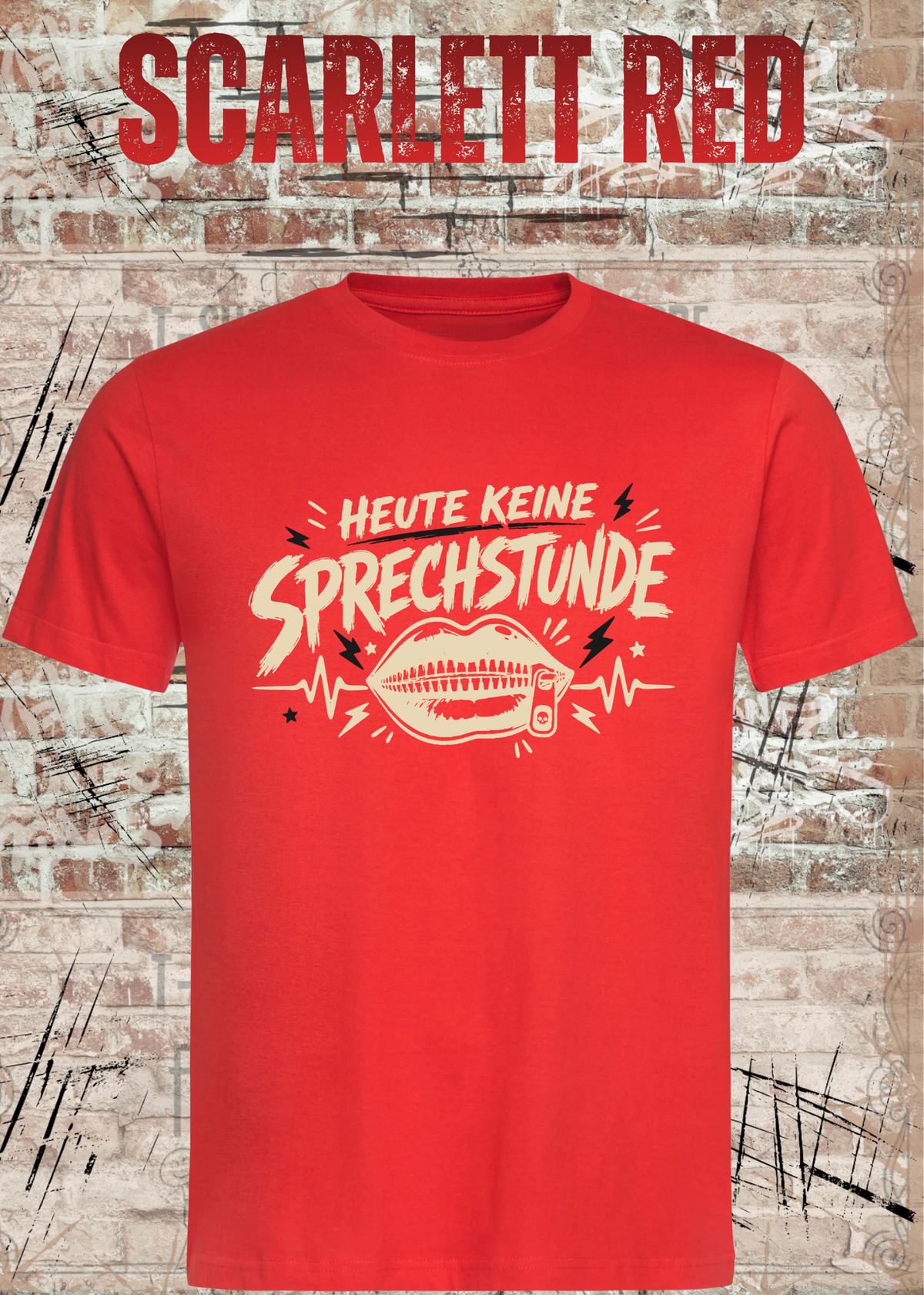 Unisex-T-Shirt „Heute keine Sprechstunde“ in Scarlet Red.