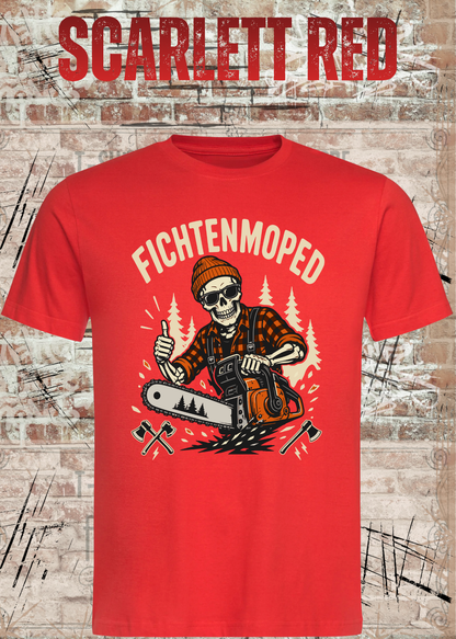 Herren-T-Shirt „Fichtenmoped“ in Scarlet Red.