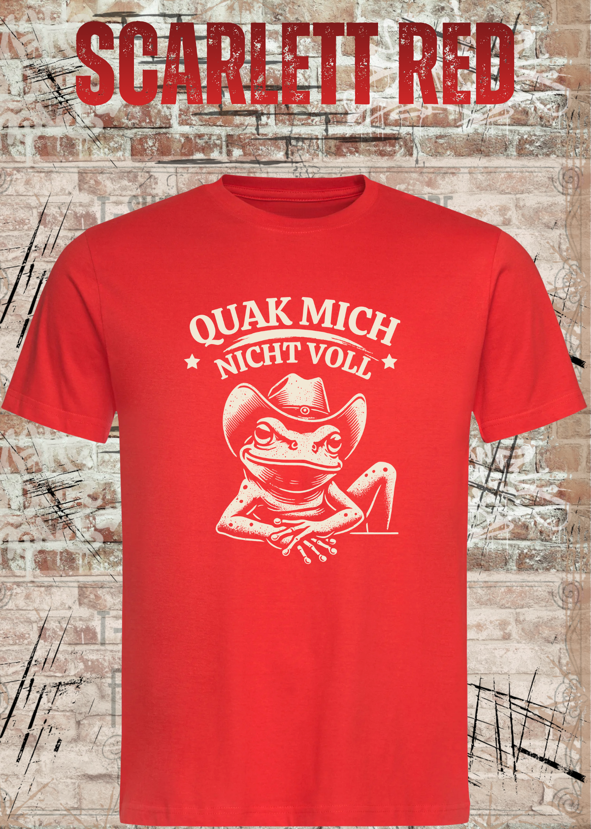 Unisex T-Shirt Scharlachrot mit Cowboy-Frosch und Spruch Quak mich nicht voll – FunnyZoom