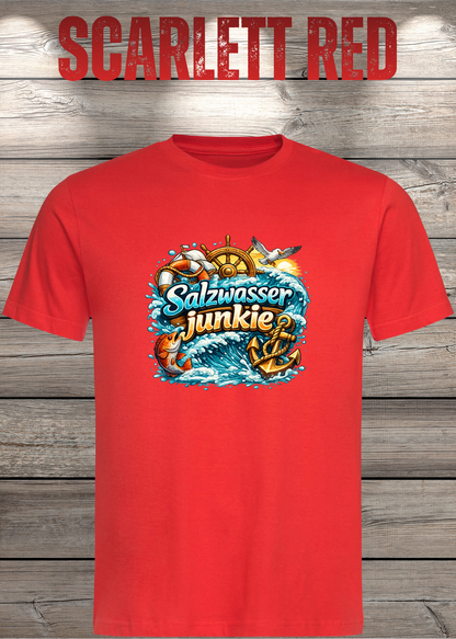 Salzwasser-Junkie Unisex T-Shirt in Scarlet Red.