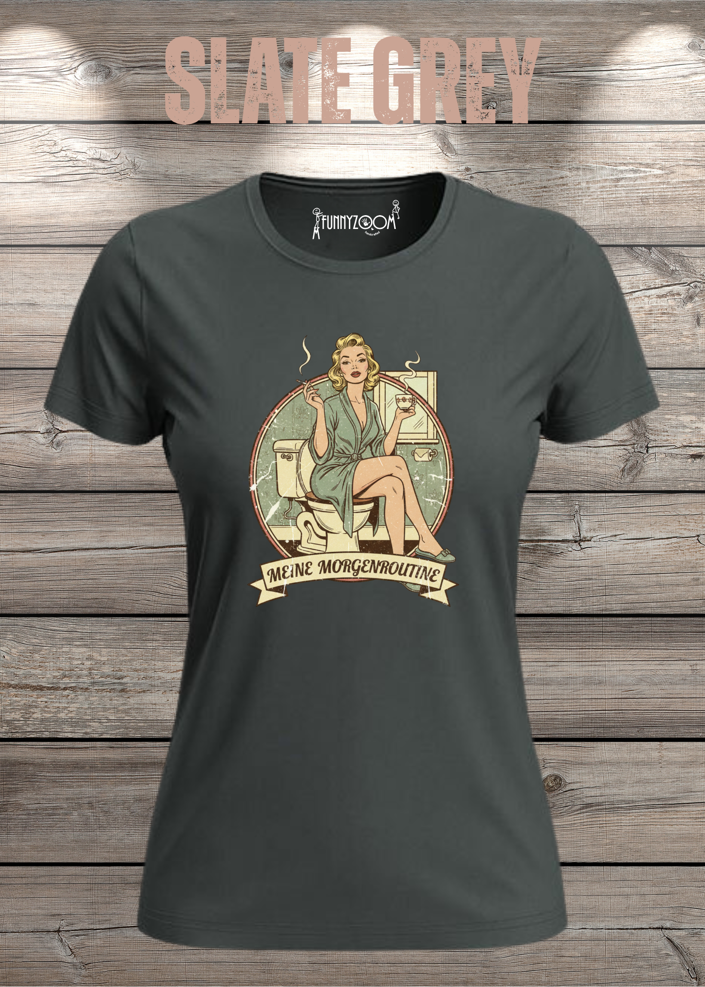 Damen T-Shirt Meine Morgenroutine – Lustiges Retro Shirt für Morgenmuffel