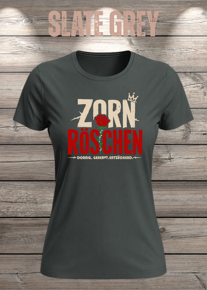 Zorn Röschen – Rockiges Damen T-Shirt mit Rose