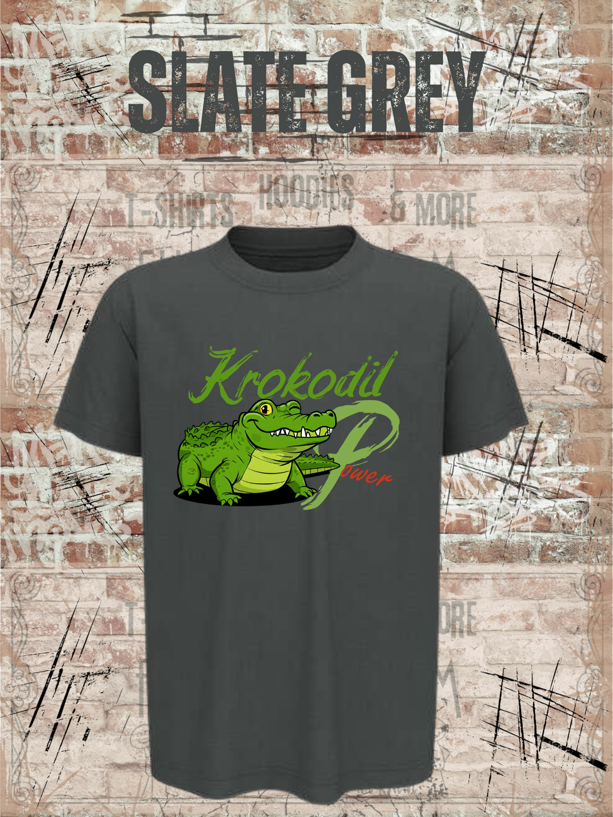 Krokodil Power – Kinder T-Shirt für Jungen & Mädchen in Slate Grey.