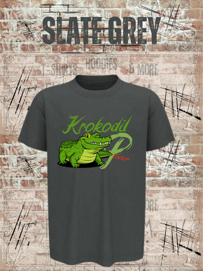 Krokodil Power – Kinder T-Shirt für Jungen & Mädchen in Slate Grey.