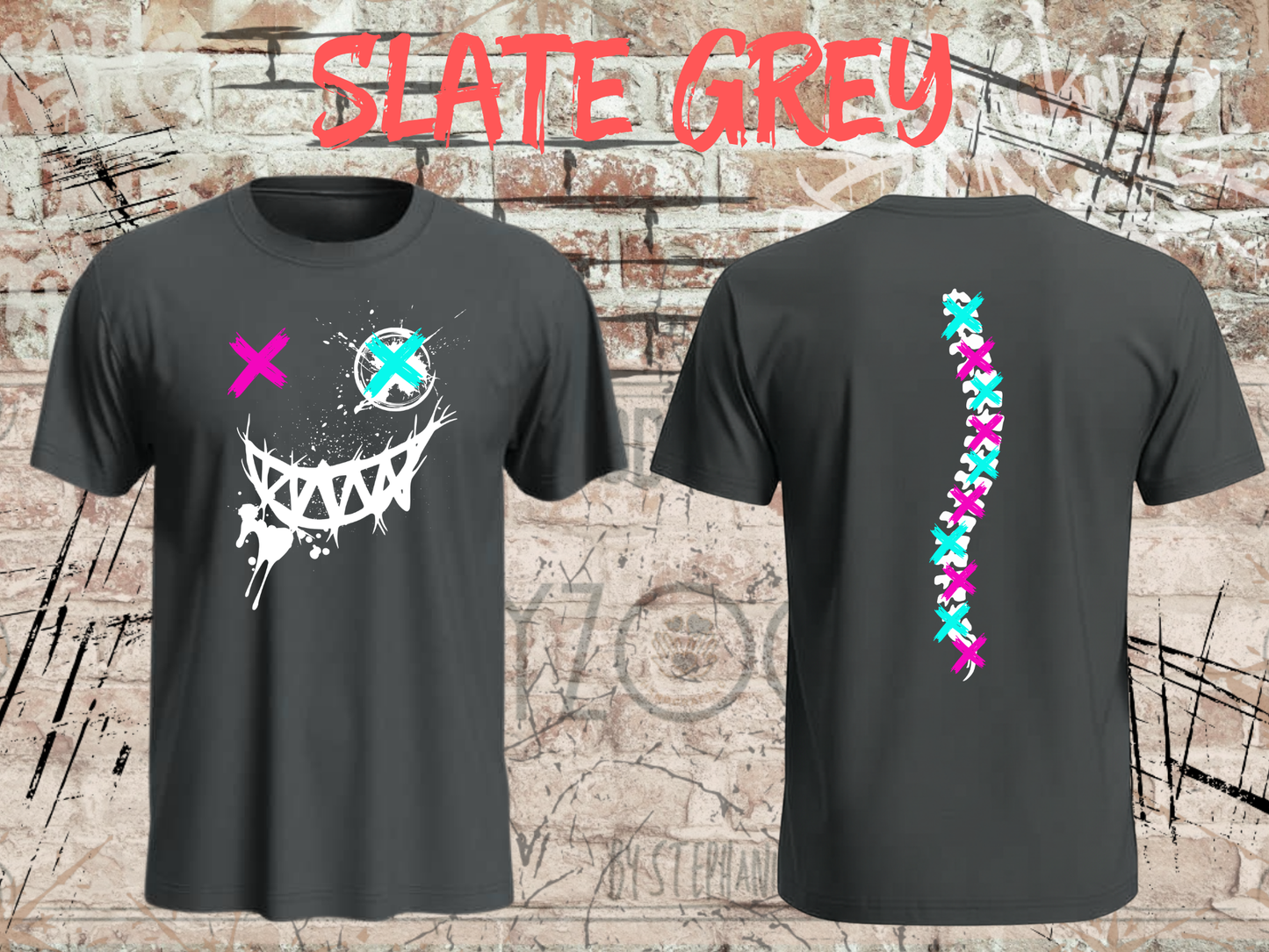 Neon Chaos Smile Unisex T-Shirt – Graffiti Face Streetwear Shirt mit Rückenprint