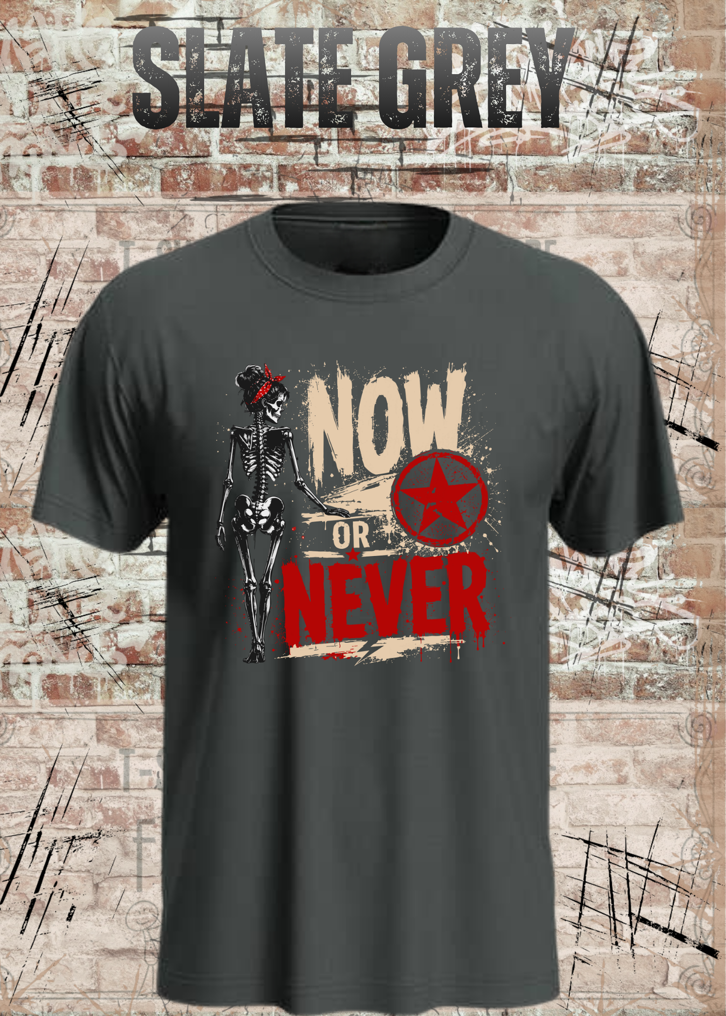 Now or Never Shirt – Rockiges Unisex T-Shirt mit Totenkopf & Vintage Grunge Design