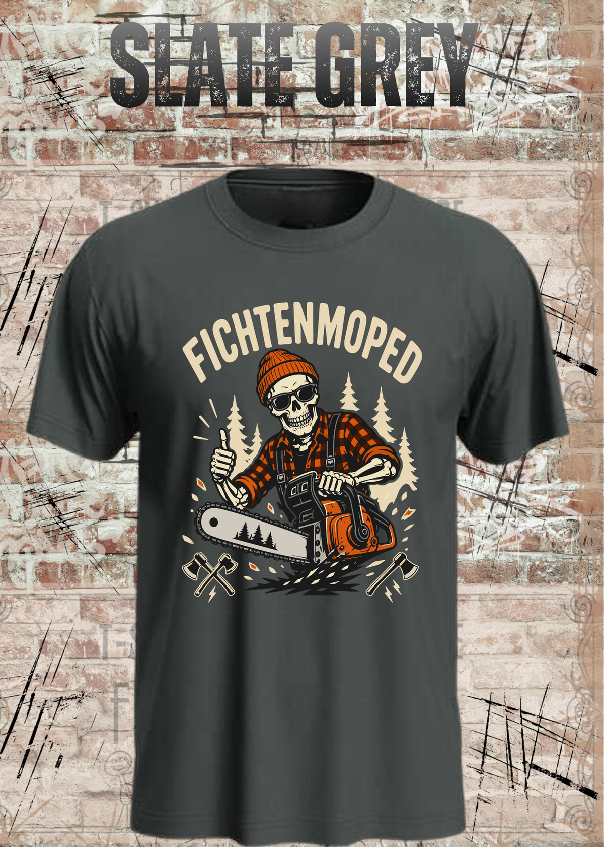 Herren-T-Shirt „Fichtenmoped“ in Slate Grey.