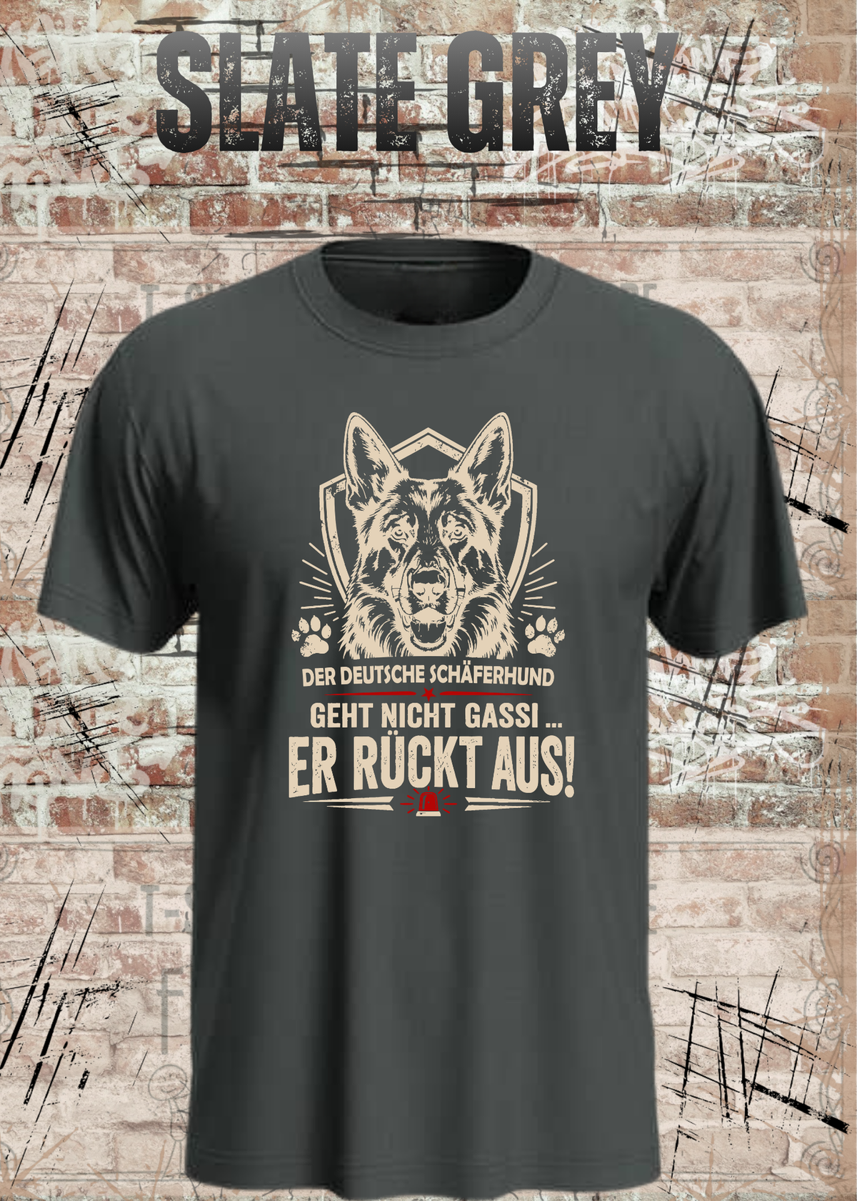 Schäferhund T-Shirt „Er rückt aus“ – Hundeshirt