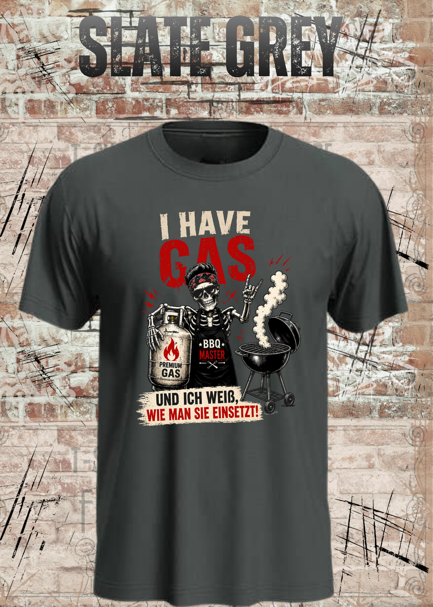 Grillmeister T-Shirt „I Have Gas“ – Skelett BBQ