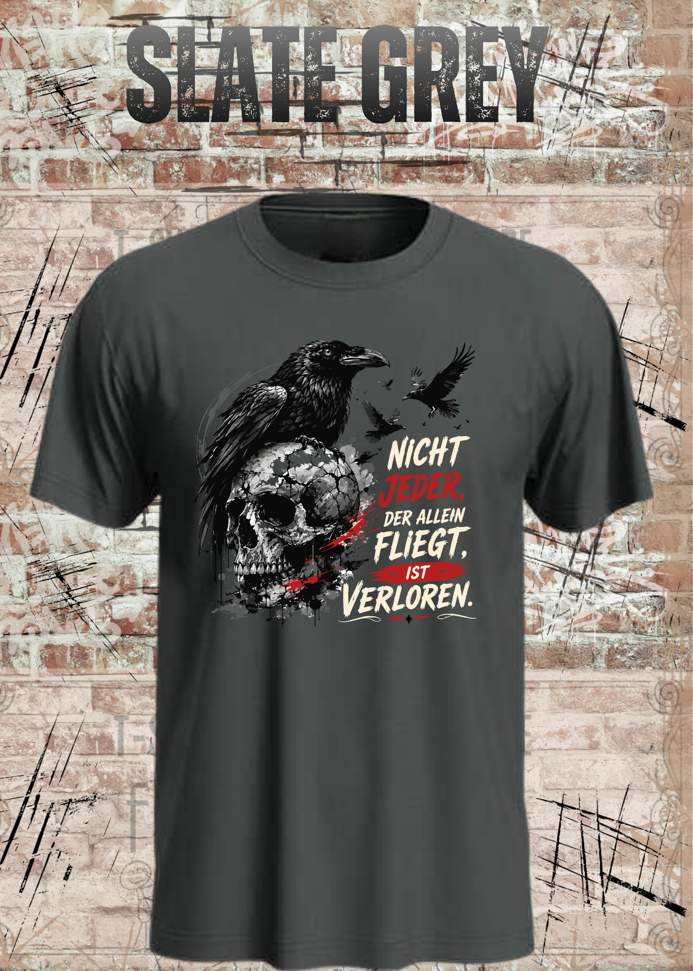 Nicht Jeder der Allein Fliegt T-Shirt – Dunkles Raben Shirt mit Totenkopf Motiv