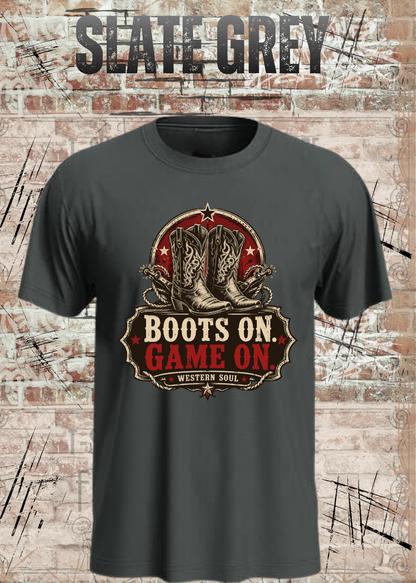 Boots On – Game On | Western Soul Unisex T-Shirt