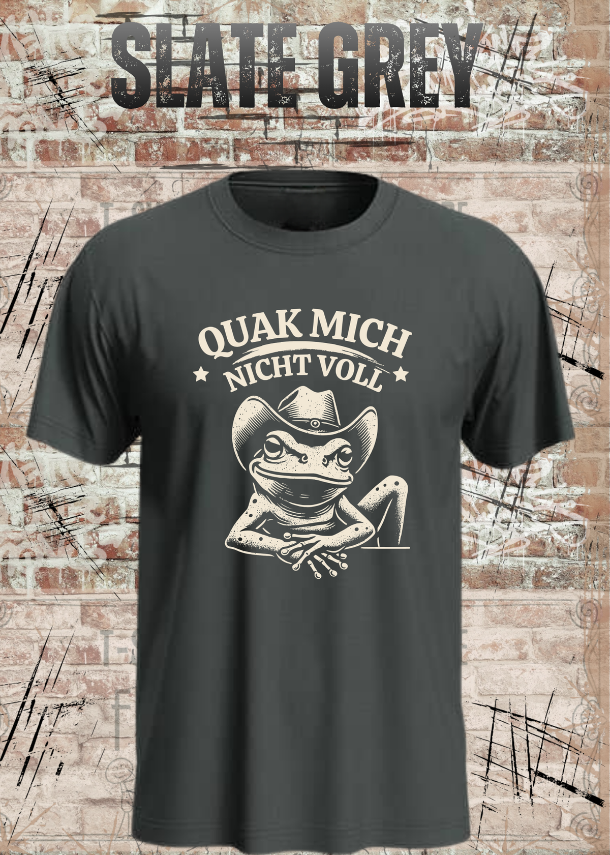Unisex T-Shirt Schiefergrau mit Cowboy-Frosch und Spruch Quak mich nicht voll – FunnyZoom