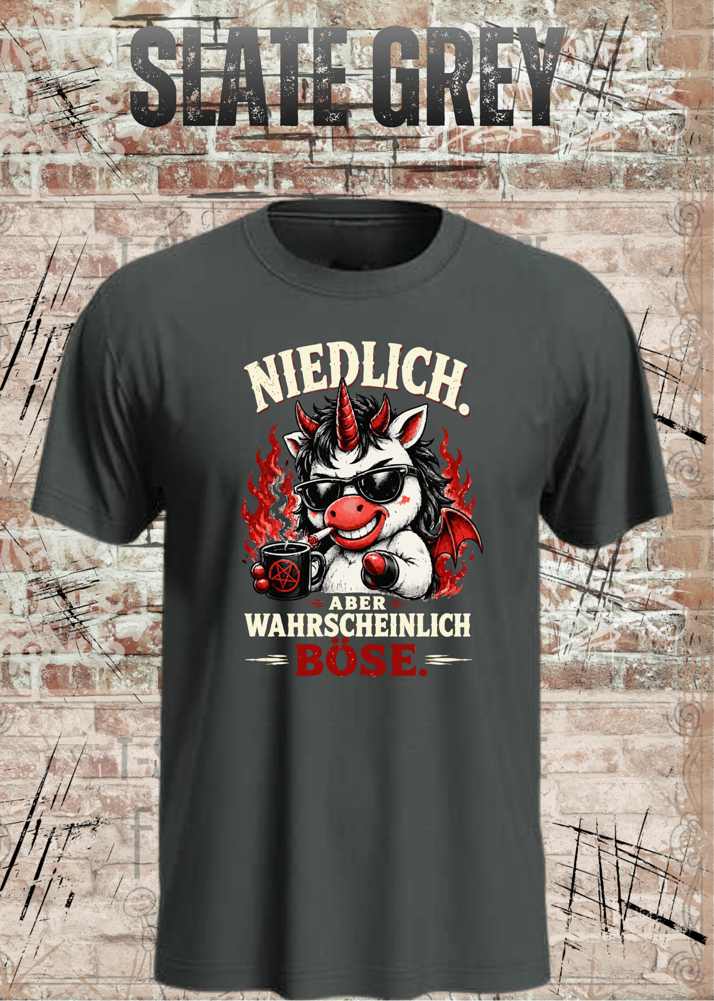 Niedlich aber wahrscheinlich böse – Lustiges Unisex T-Shirt mit Einhorn Motiv