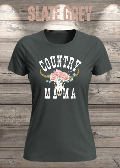 Country Mama T-Shirt – Freizeit Spruch Shirt für Damen in Slate Grey.