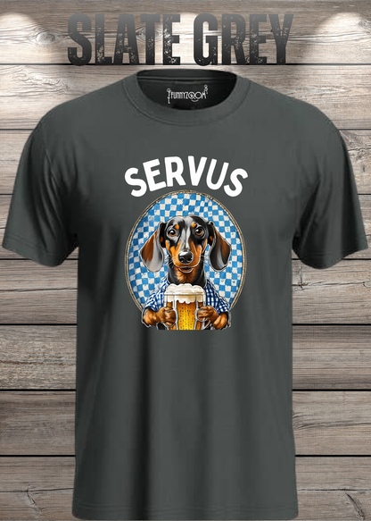 Servus Dackel Bayern Bier T-Shirt in Slate Grey.