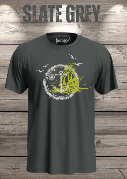 T-Shirt Schiff Anker Kompass in Slate Grey.