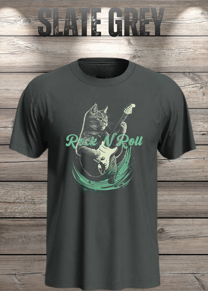 Katzenrocker – Rock n Roll Unisex T-Shirt für Musikliebhaber in Slate Grey.