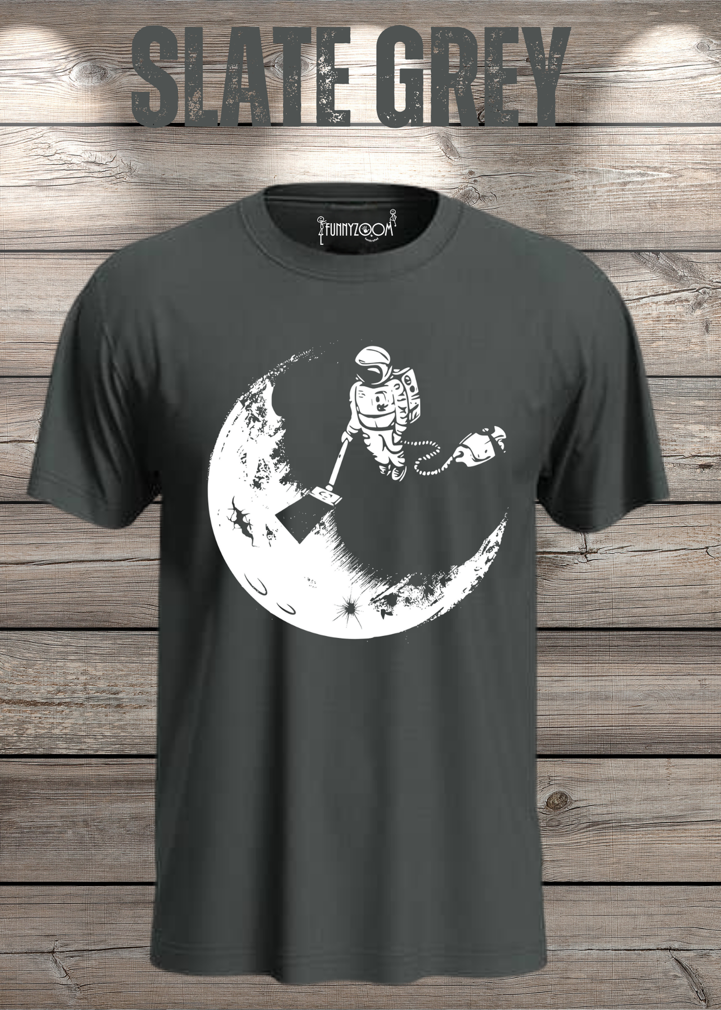 T-Shirt Mond mit Astronaut der Mond mit Staubsauger Staub saugt Personalisierbar Witziges T-Shirt Geschenkidee Lustiges Unisex T-Shirt