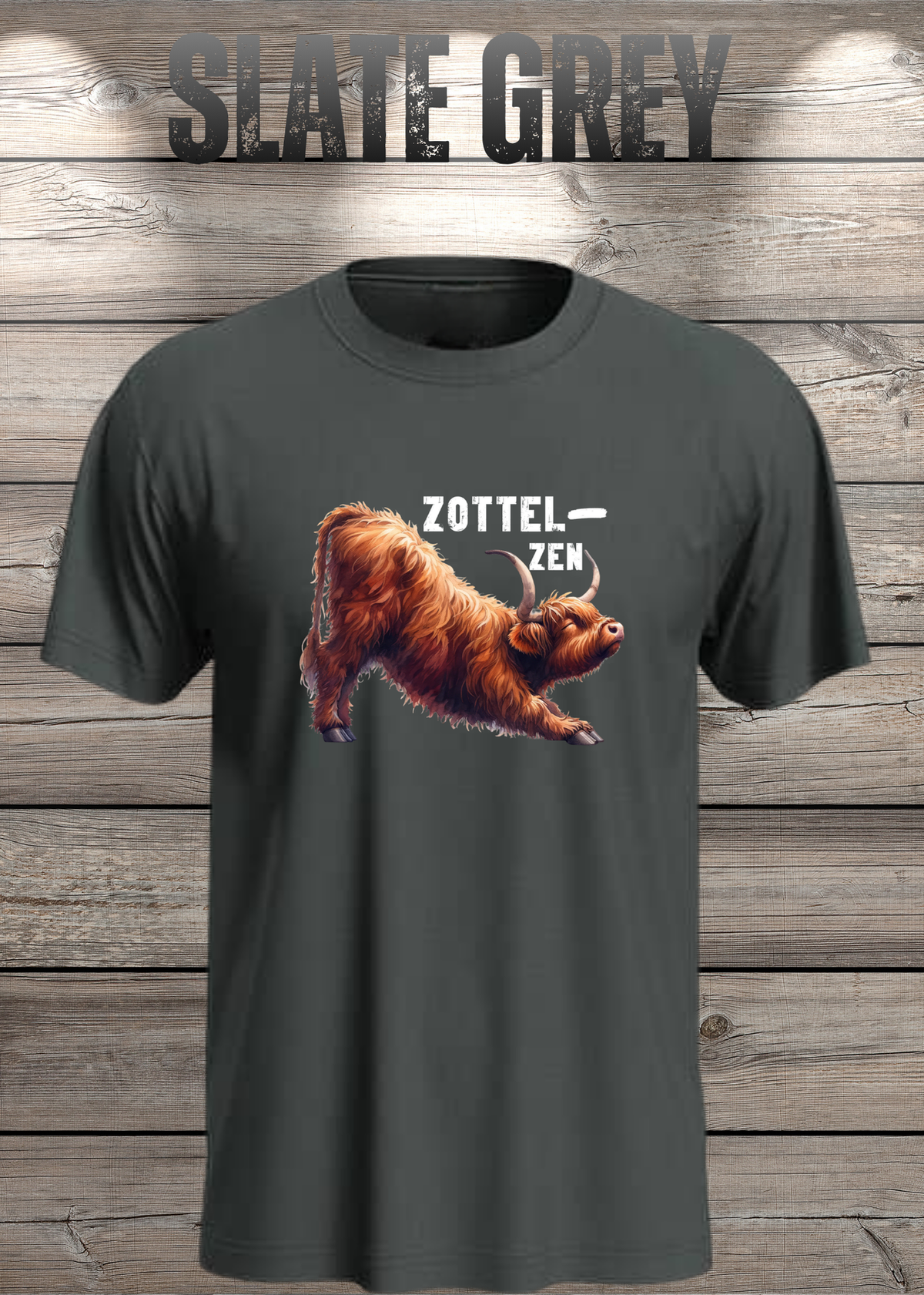 Unisex-T-Shirt „Zottel-Zen“ in Slate Grey.