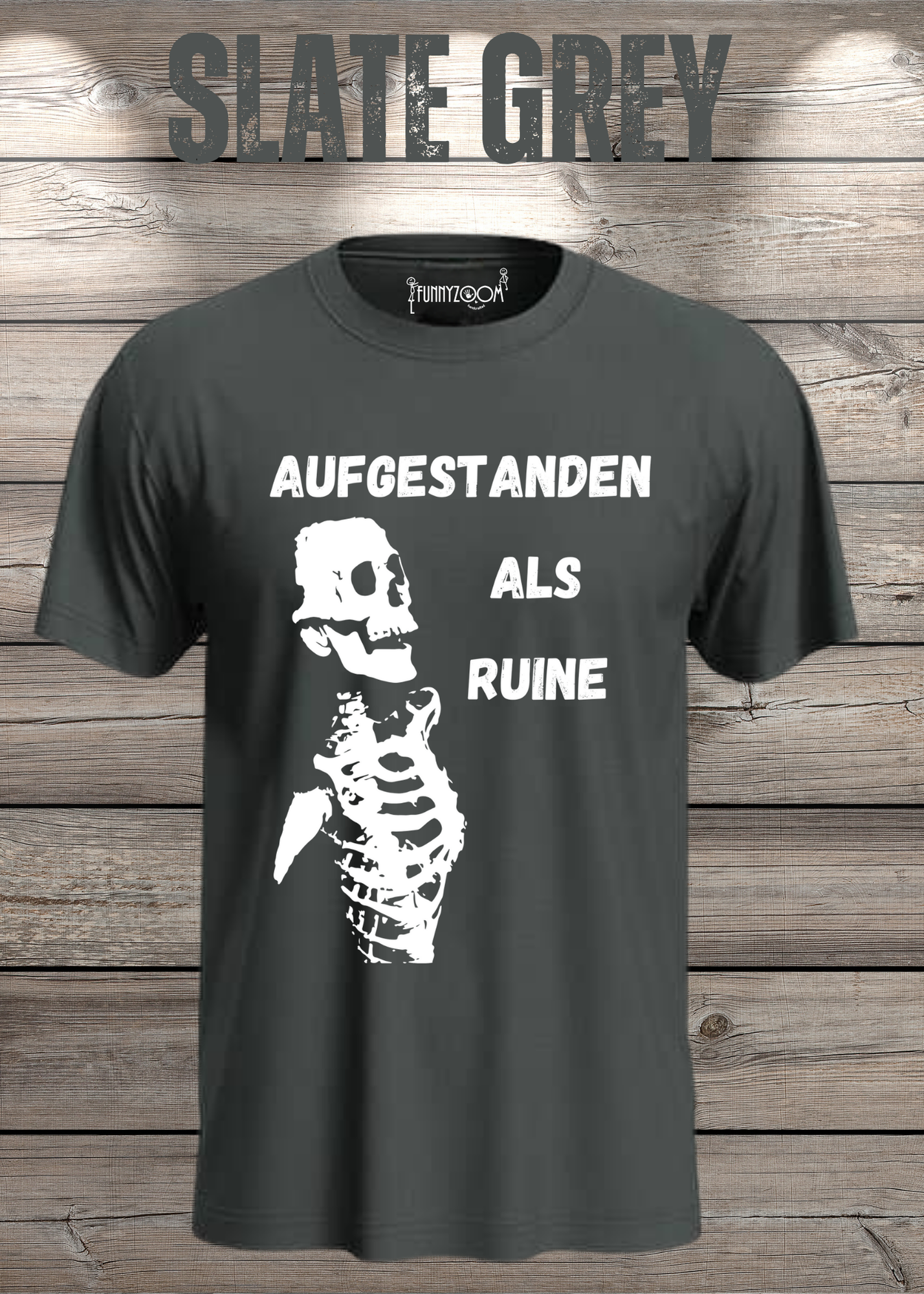 Aufgestanden als Ruine T-Shirt – Lustiges Skelett Shirt für Morgenmuffel