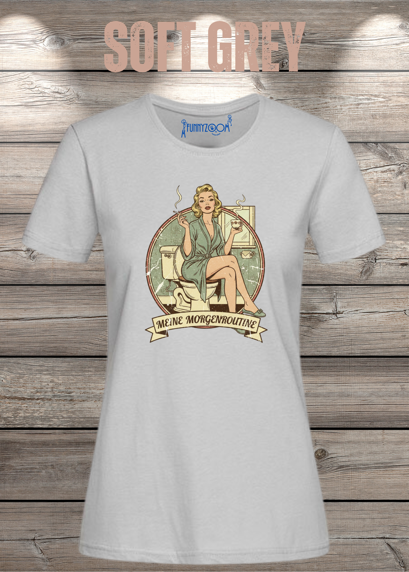 Damen T-Shirt Meine Morgenroutine – Lustiges Retro Shirt für Morgenmuffel