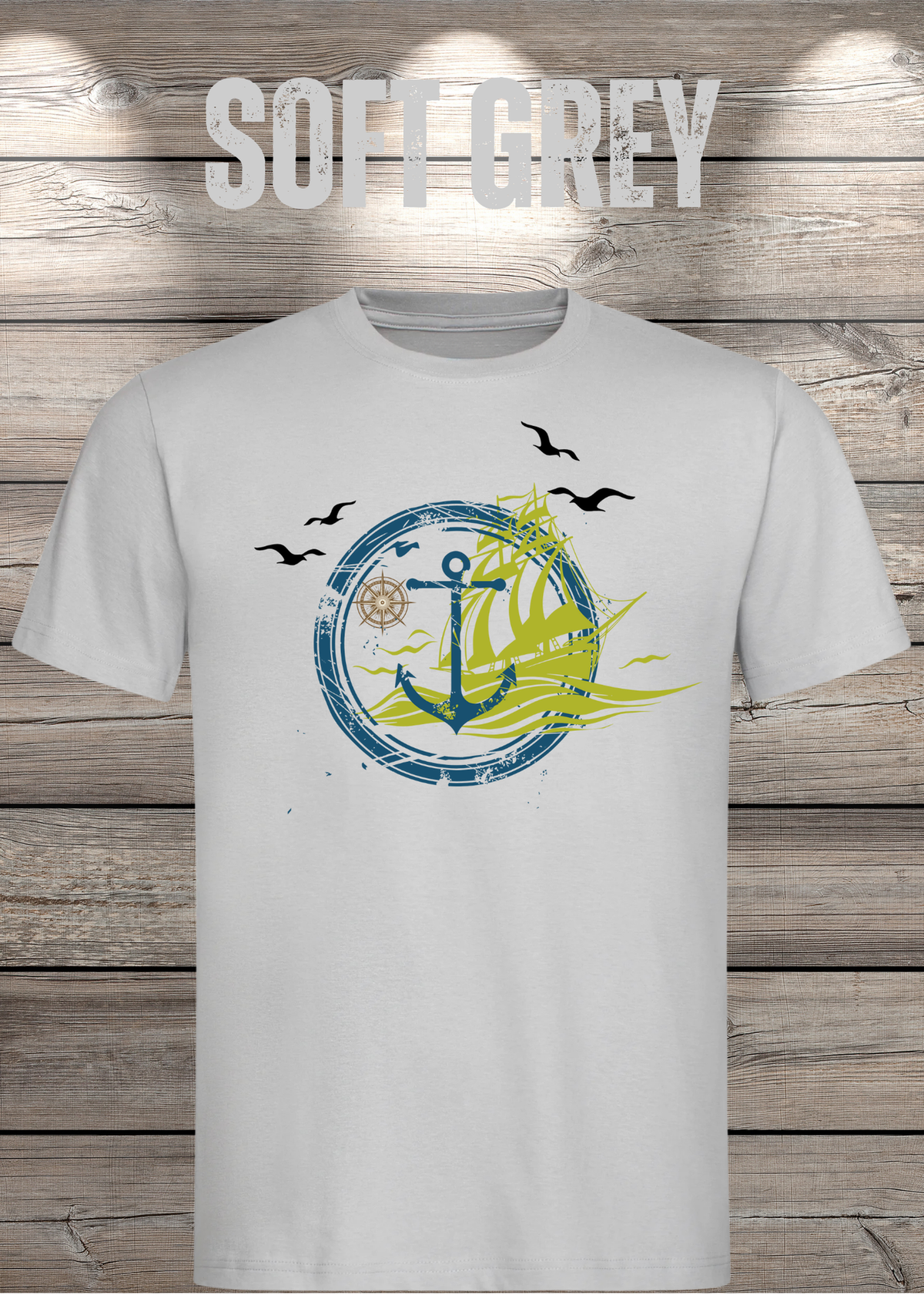 T-Shirt Schiff Anker Kompass in Soft Grey.