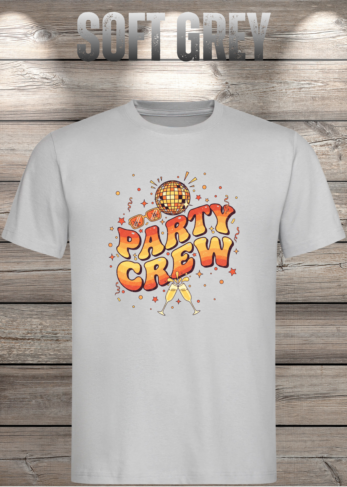 Unisex-T-Shirt „Party Crew“ in Soft Grey.