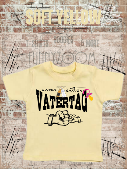 Baby Maedchen T-Shirt Unser erster Vatertag Suesse in Soft Yellow.