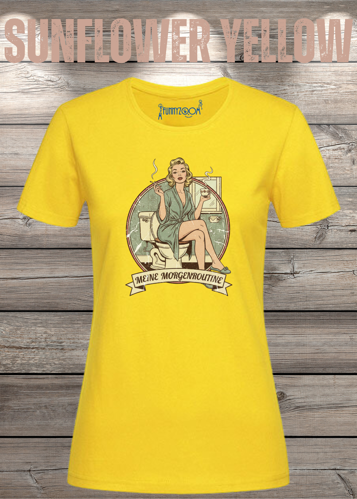 Damen T-Shirt Meine Morgenroutine – Lustiges Retro Shirt für Morgenmuffel