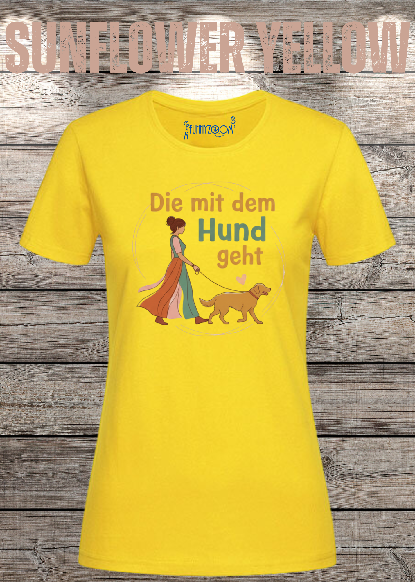 Damen T-Shirt 'Die mit dem Hund geht' - Hundeliebhaber Geschenk Gassi-Gehen
