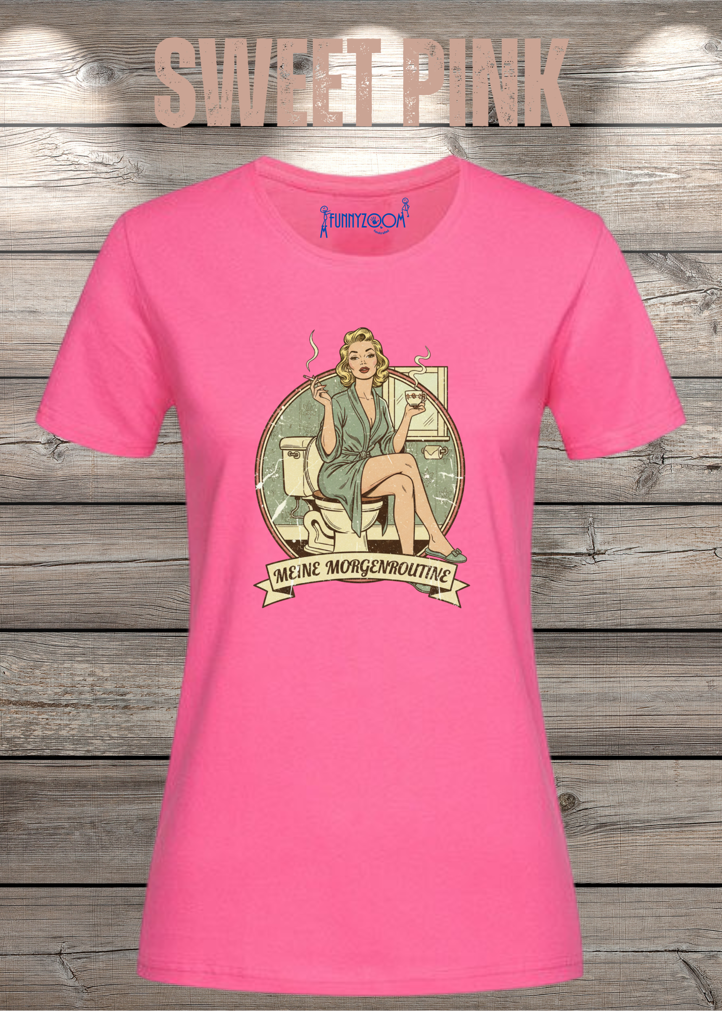 Damen T-Shirt Meine Morgenroutine – Lustiges Retro Shirt für Morgenmuffel