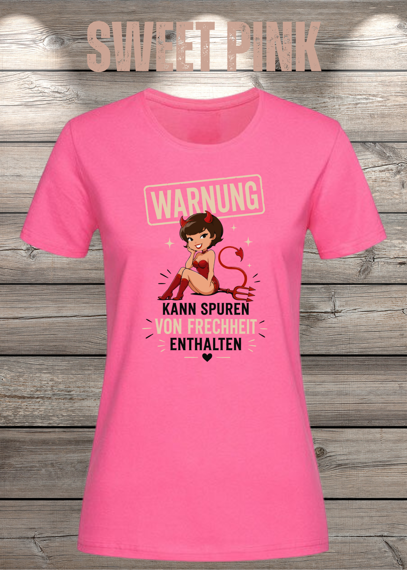 Lustiges Damen T-Shirt "WARNUNG – Kann Spuren von Frechheit enthalten" | Teufelchen Pin-up | Fun Shirt