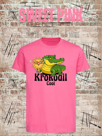 Krokodil Cool – Kinder T-Shirt für Jungen & Mädchen in Sweet Pink.