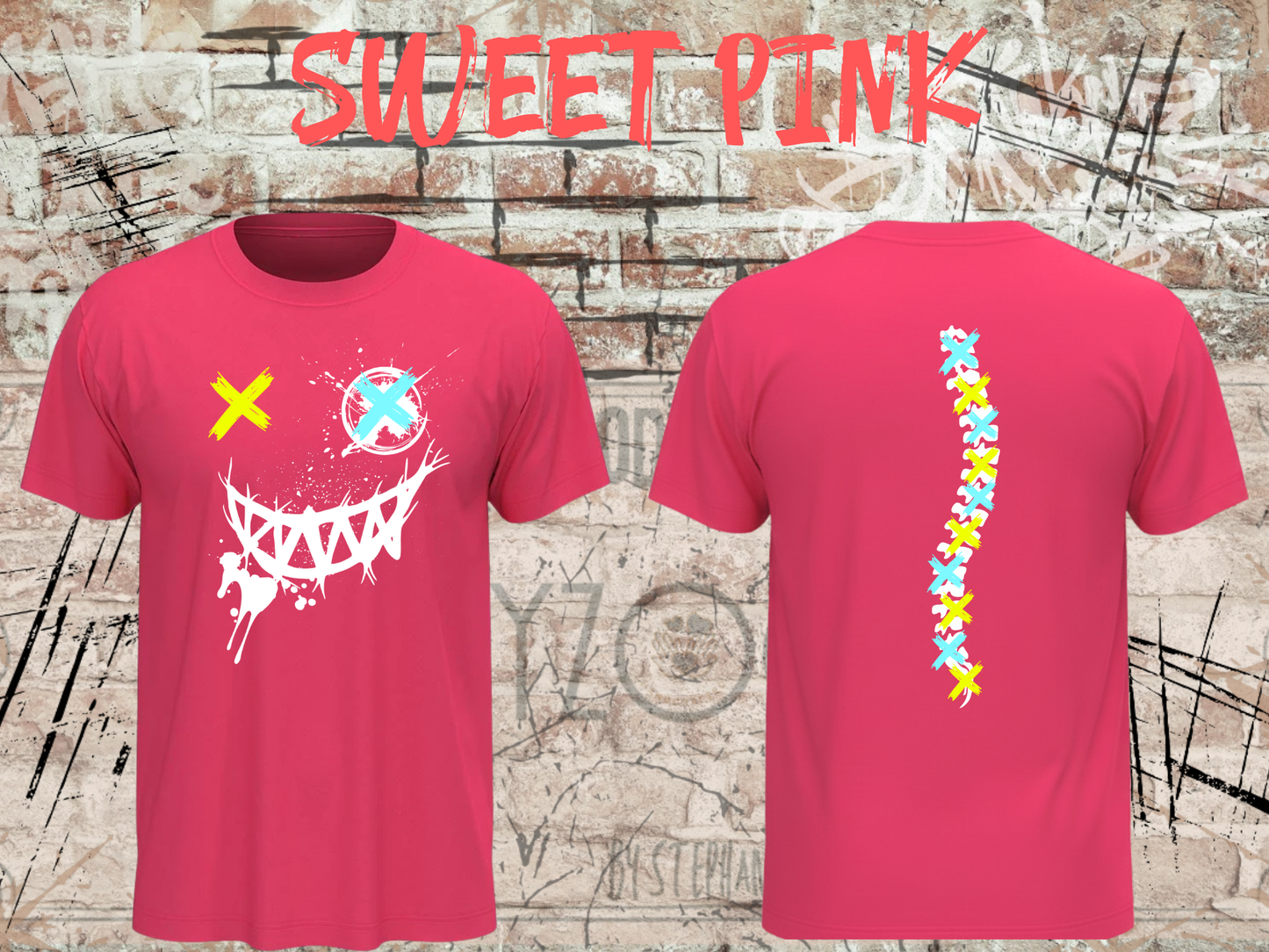 Neon Chaos Smile Unisex T-Shirt – Graffiti Face Streetwear Shirt mit Rückenprint