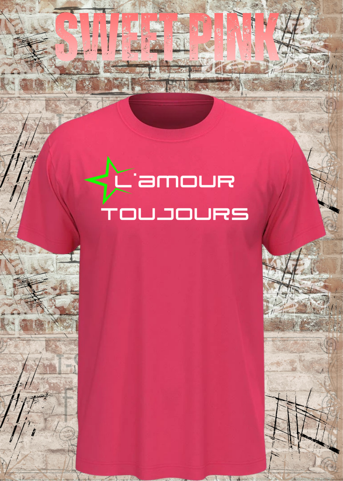 L'amour Toujours T-Shirt – Techno, Rave & Festival Shirt in Sweet Pink.