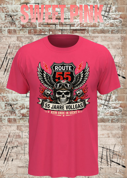 55 Jahre Vollgas T-Shirt – Route 55 in Sweet Pink.
