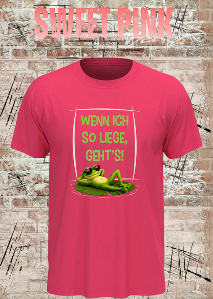 Wenn ich so liege, geht's! Frosch T-Shirt in Sweet Pink.