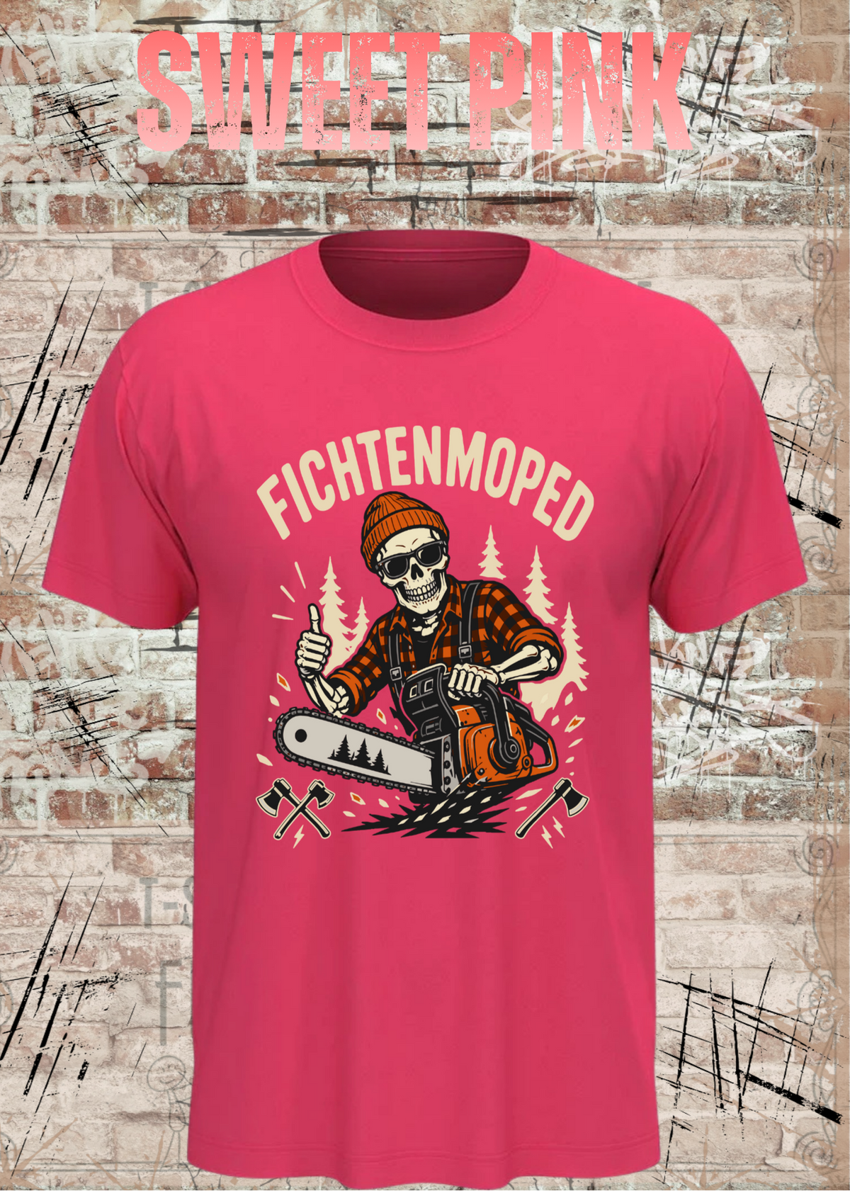 Herren-T-Shirt „Fichtenmoped“ in Sweet Pink.