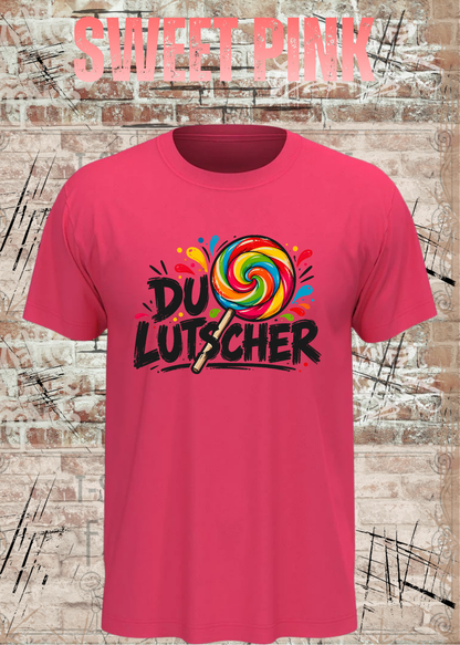 Unisex-T-Shirt „Du Lutscher“ in Sweet Pink.