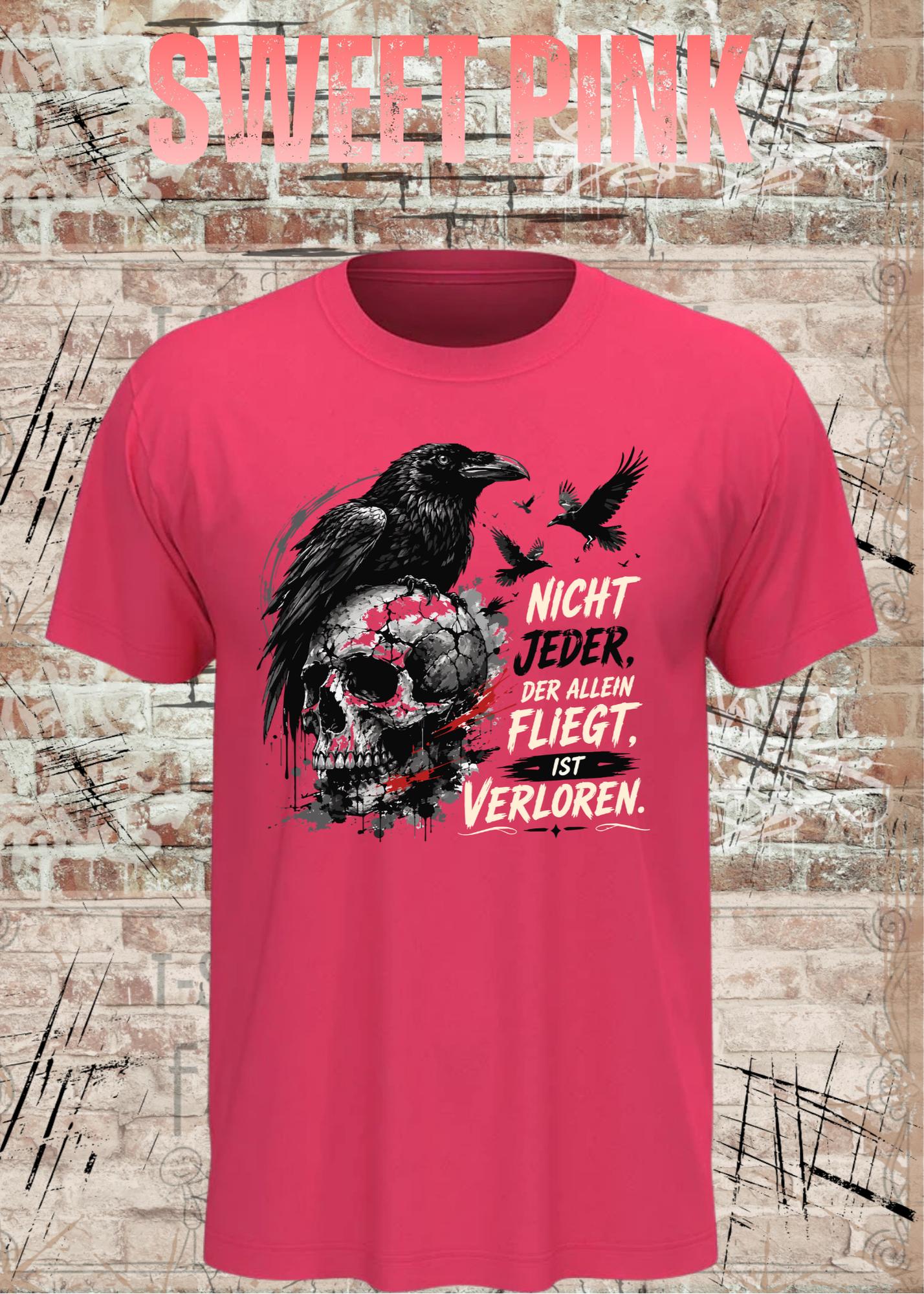 Nicht Jeder der Allein Fliegt T-Shirt – Dunkles Raben Shirt mit Totenkopf Motiv