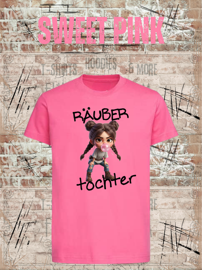 Kinder-T-Shirt „Räuber Tochter“ in Sweet Pink.