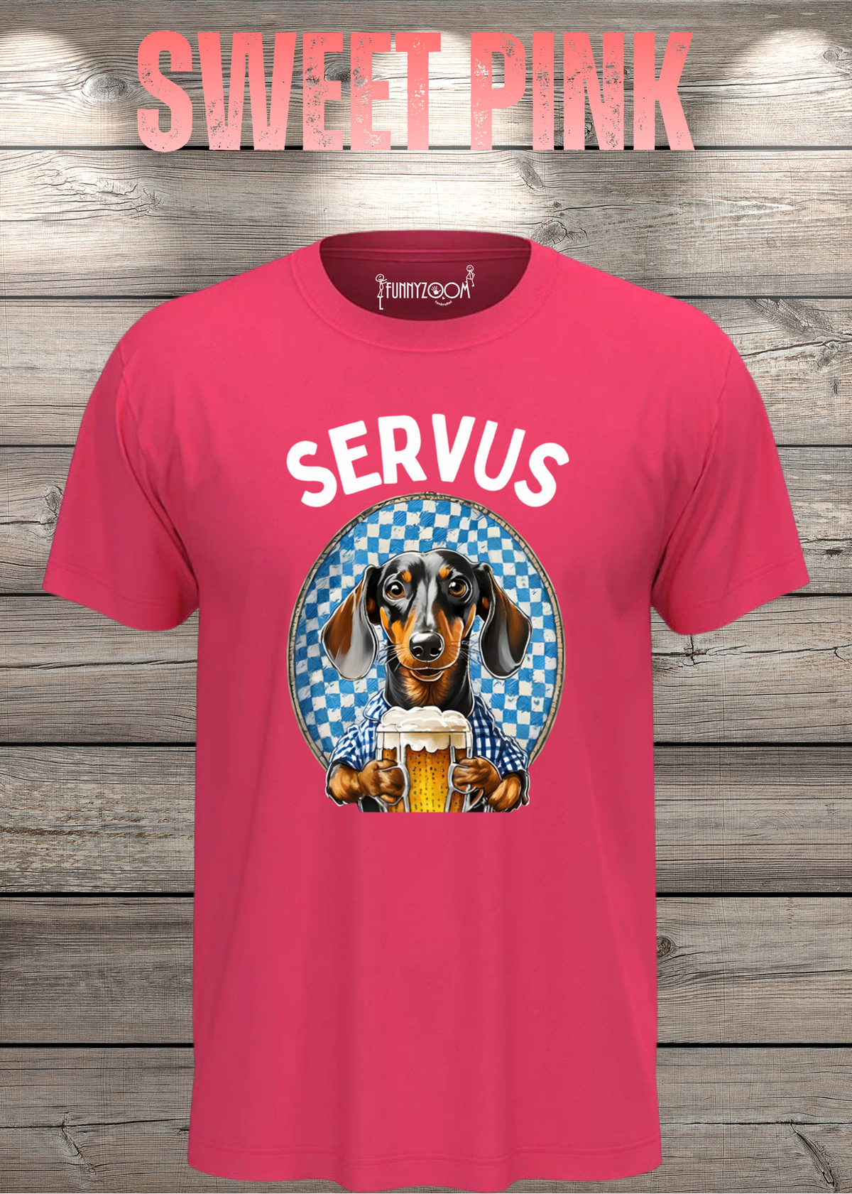 Servus Dackel Bayern Bier T-Shirt in Sweet Pink.